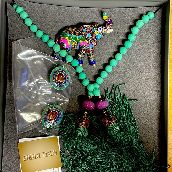 Heidi Daus Jewelry - "Happy Elephant" Crystal and Enamel Jewelry Set by Heidi Daus (Clip earrings)